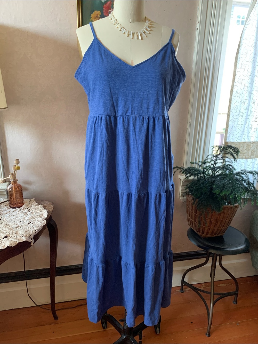 Old Navy Royal Blue Tiered V-Neck Spaghetti Strap Maxi Dress